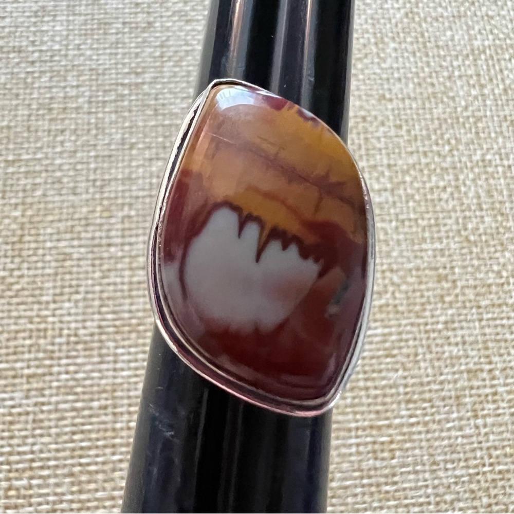 New Noreena Jasper Stone Silver Overlay Ring Size 7